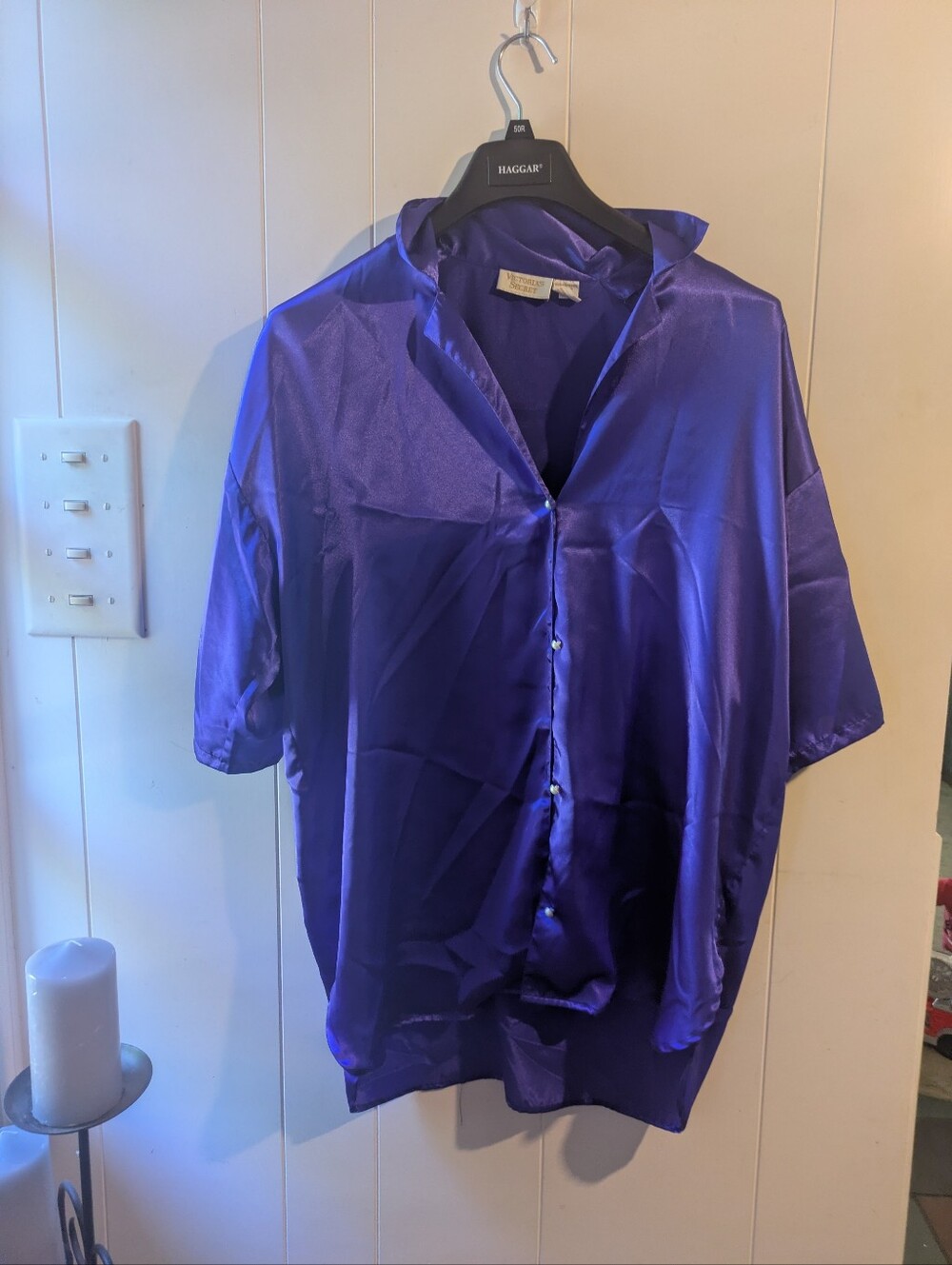 Vintage Silky Button-Up Blouse Or Sleep Shirt in Vibrant Purple